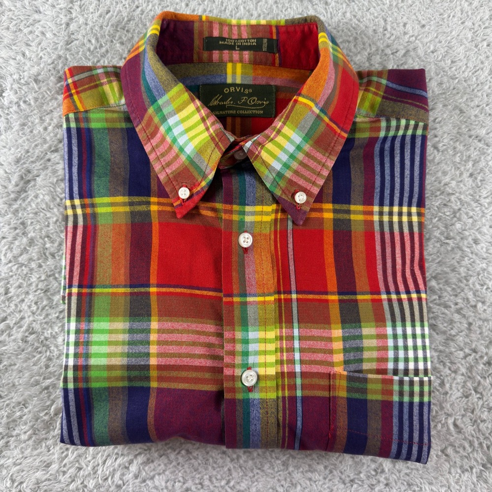 Orvis Signature Collection Mens Large Multi Color Plaid Cotton Shirt - Picture 6 of 8